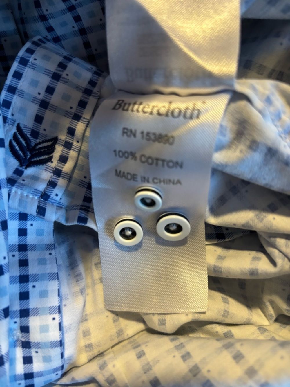 Large Tall Fit Buttercloth Blue White Checked Long Sleeve Button Up Shirt - Picture 11 of 13